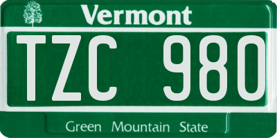 VT license plate TZC980