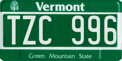 VT license plate TZC996