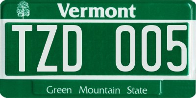VT license plate TZD005