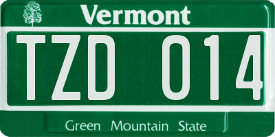 VT license plate TZD014
