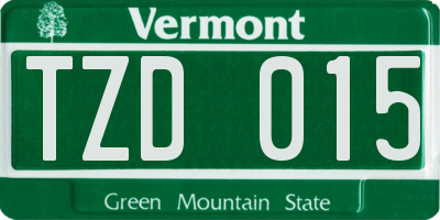 VT license plate TZD015
