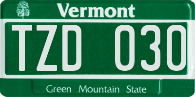 VT license plate TZD030