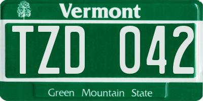 VT license plate TZD042