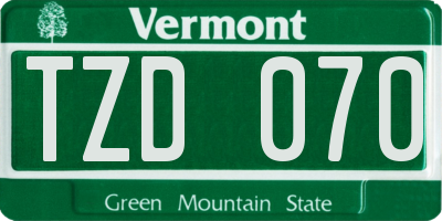 VT license plate TZD070