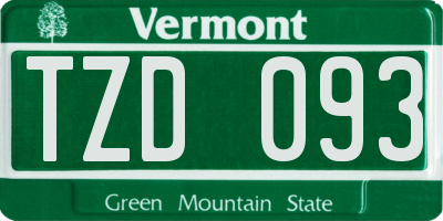 VT license plate TZD093