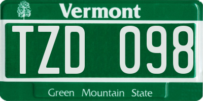 VT license plate TZD098