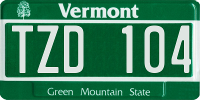 VT license plate TZD104