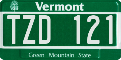 VT license plate TZD121