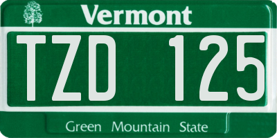 VT license plate TZD125