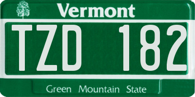 VT license plate TZD182