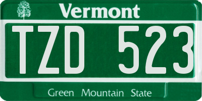 VT license plate TZD523