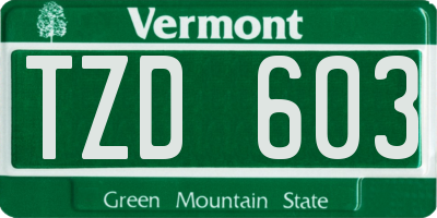 VT license plate TZD603