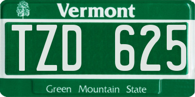 VT license plate TZD625