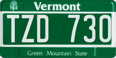 VT license plate TZD730