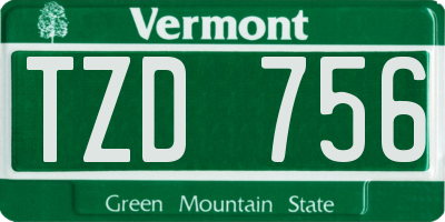 VT license plate TZD756