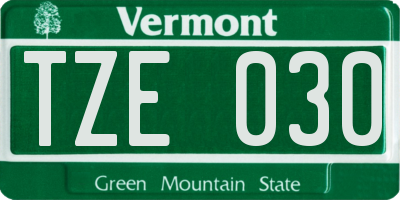 VT license plate TZE030