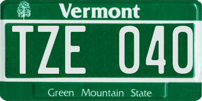 VT license plate TZE040