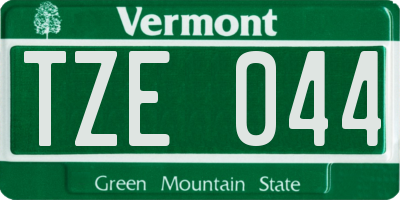 VT license plate TZE044