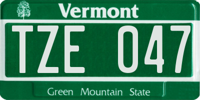 VT license plate TZE047