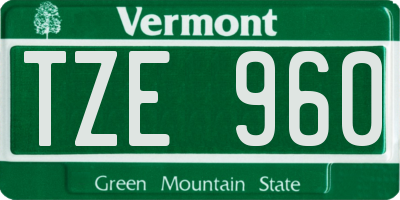 VT license plate TZE960