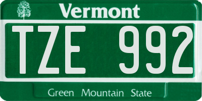 VT license plate TZE992