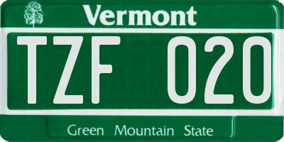 VT license plate TZF020