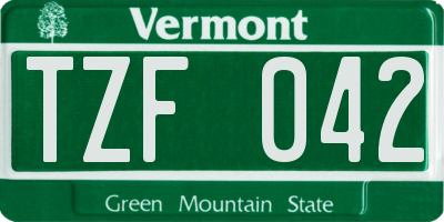 VT license plate TZF042
