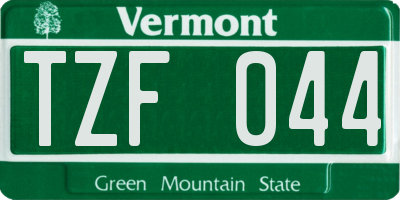 VT license plate TZF044