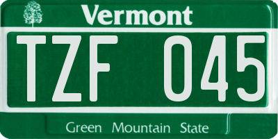 VT license plate TZF045