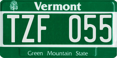 VT license plate TZF055