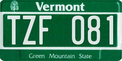 VT license plate TZF081