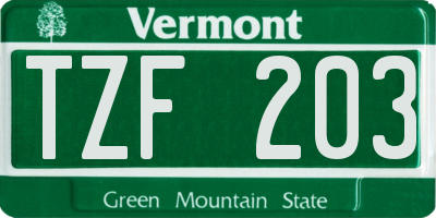 VT license plate TZF203