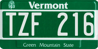 VT license plate TZF216