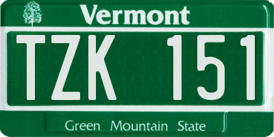 VT license plate TZK151
