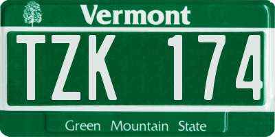 VT license plate TZK174