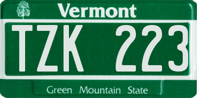 VT license plate TZK223