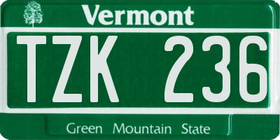 VT license plate TZK236