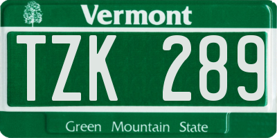 VT license plate TZK289
