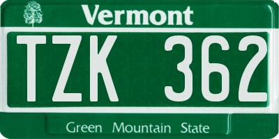 VT license plate TZK362