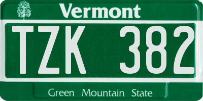 VT license plate TZK382