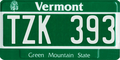 VT license plate TZK393