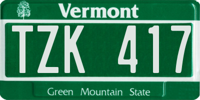 VT license plate TZK417