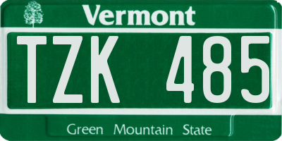 VT license plate TZK485