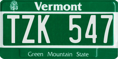 VT license plate TZK547
