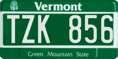 VT license plate TZK856