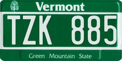 VT license plate TZK885