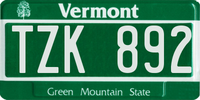 VT license plate TZK892