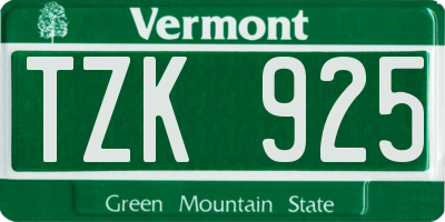 VT license plate TZK925