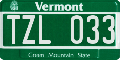 VT license plate TZL033