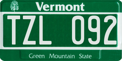 VT license plate TZL092